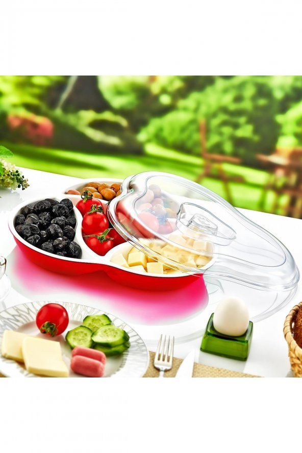 Lüx Renkli Kahvaltı Seti Kapaklı Kahvaltılık Set 4 Bölmeli Çerezlik Şeffaf Kapaklı Ergonomik - 4