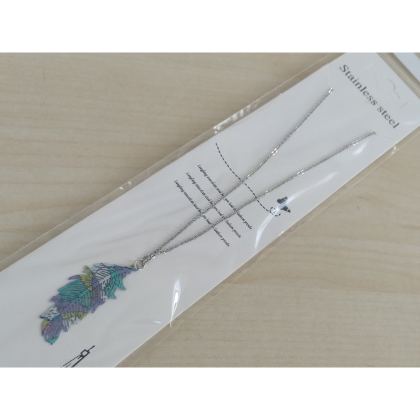 METAL KUŞ TÜYÜ BAYAN KOLYESİ ZARİF KİBAR ZİNCİR, EKONOMİK KOLYE, EKONOMİK BAYAN TAKI - 2