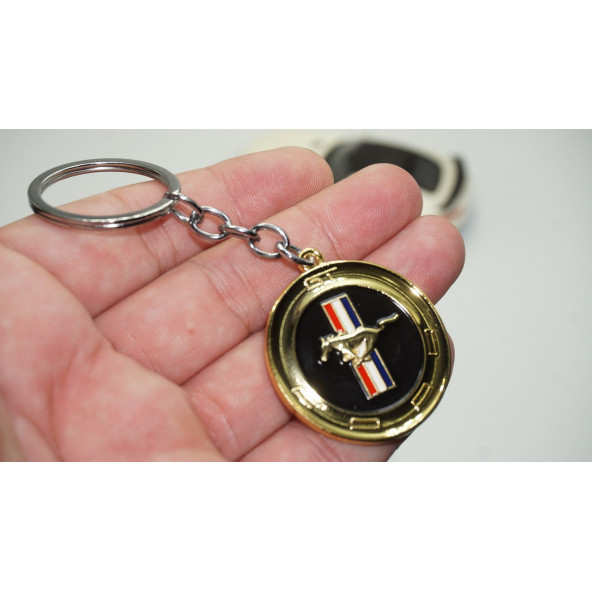 DK Ford Mustang GT Logo Gold Metal Çift Yön Anahtarlık