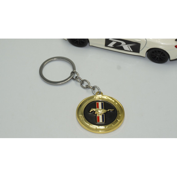 DK Ford Mustang GT Logo Gold Metal Çift Yön Anahtarlık - 2