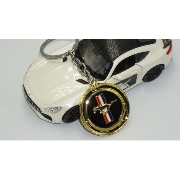 DK Ford Mustang GT Logo Gold Metal Çift Yön Anahtarlık - 4