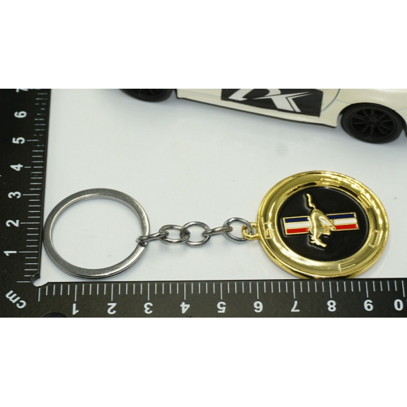 DK Ford Mustang GT Logo Gold Metal Çift Yön Anahtarlık - 5
