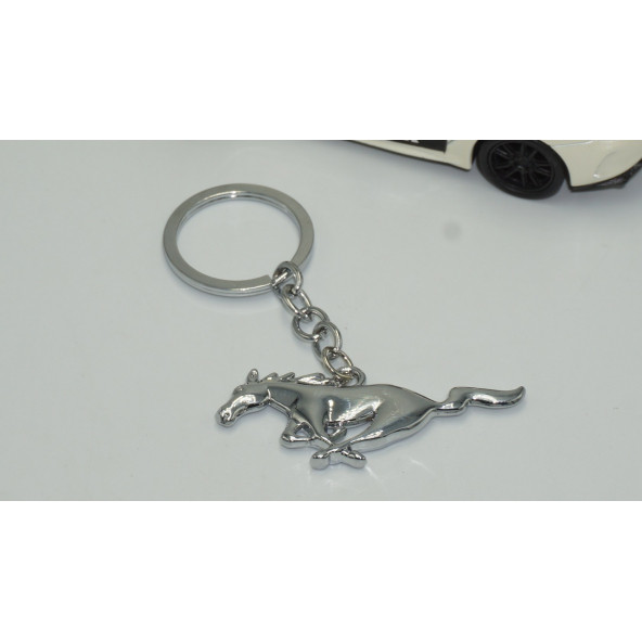DK Ford Mustang Koşan At Logo Çift Yön Krom Metal Stil Anahtarlık - 2