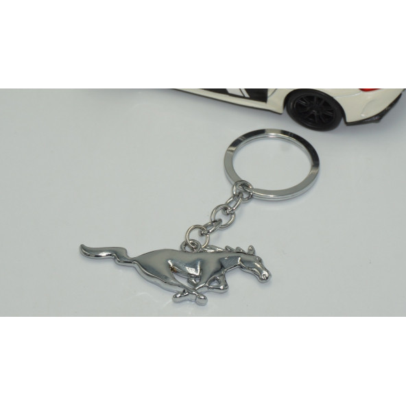 DK Ford Mustang Koşan At Logo Çift Yön Krom Metal Stil Anahtarlık - 3