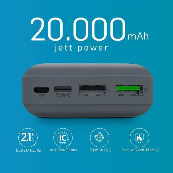 Jettpower 0662 2.1A Micro USB + Type-C 20000 Mah Powerbank