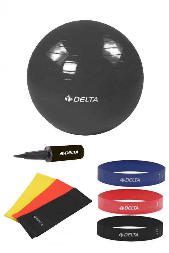 Delta 55 cm Pilates Topu 3lü Pilates Bandı 3lü Squat Bandı Direnç Lastiği Şişirme Pompası Seti - 1