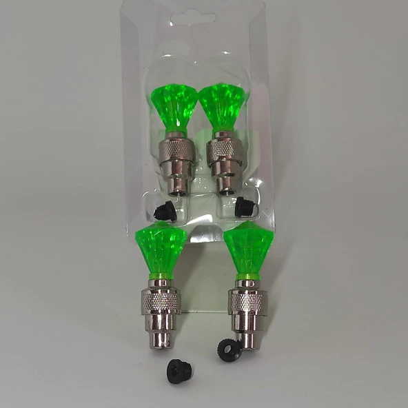 4 Adet Yeşil Elmas Model Hareket Sensörlü Işıklı Bisiklet Motorsiklet Sibop Kapağı