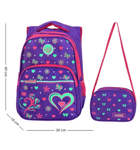 Waddell Çanta Mor Kalpli İlkokul Çantası - Waddell Bag Kız Okul Sırt Çantası - 2