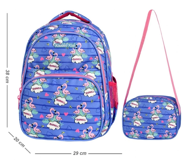 Waddell Mavi Flamingo Okul Çantası ve Beslenme Çantası Seti - Kız Çocuk - Resim 2