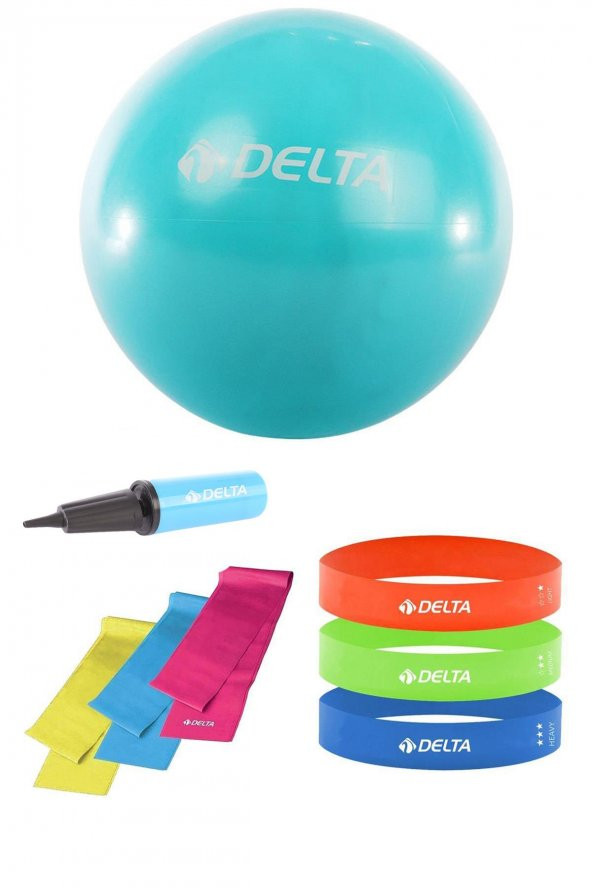 Delta 55 cm Pilates Topu 3lü Pilates Bandı 3lü Squat Bandı Direnç Lastiği Şişirme Pompası Seti - 1
