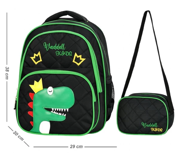 Waddell Siyah Yeşil Dinazor Baskılı İlkokul Çantası - Waddell Bag Okul Çanta Seti - Kız Çocuk - Resim 2