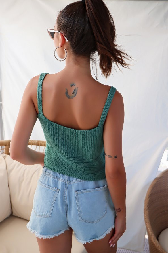 İP ASKILI ÖN ARKA V YAKA ÖNÜ BAĞLAMALI BLUZ MİNT S - Resim 4