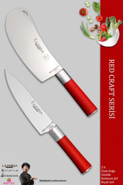 Lazbisa Red Craft Serisi Mutfak Şef Bıçak Seti Et Ekmek Sebze Bıçağı Günlük Kullanım (MFT-258)