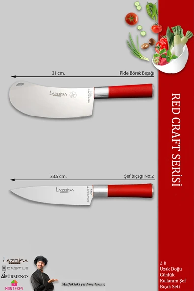 Lazbisa Red Craft Serisi Mutfak Şef Bıçak Seti Et Ekmek Sebze Bıçağı Günlük Kullanım (MFT-258) - Resim 2