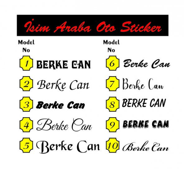 2 ADET  İsim Sticker Araba Sticker 20cm