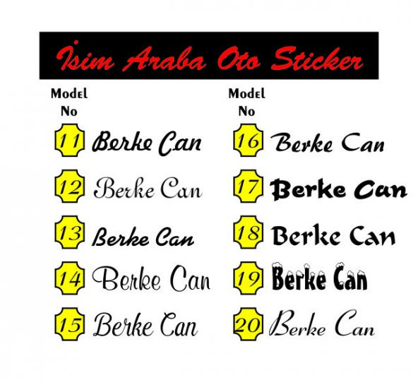 2 ADET  İsim Sticker Araba Sticker 20cm - 2