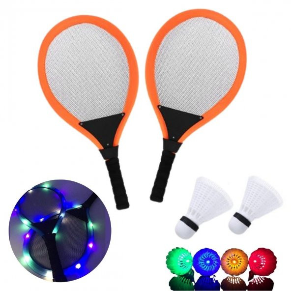 Işıklı Badminton Seti Hafif Portatif Taşınabilir Fileli Işıklı Raket Işıklı Topu Dahil