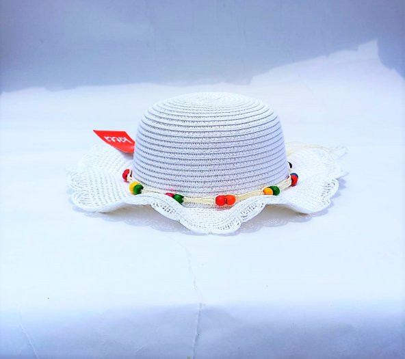 Salarticaret Kitti Kız Çocuk Hasır Şapka Beyaz (6-12 Yaş)