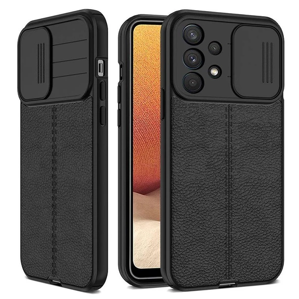 Gpack Samsung Galaxy A23 Kılıf Kamera Sürgülü Deri Dokulu Mat SilikonNano Glass