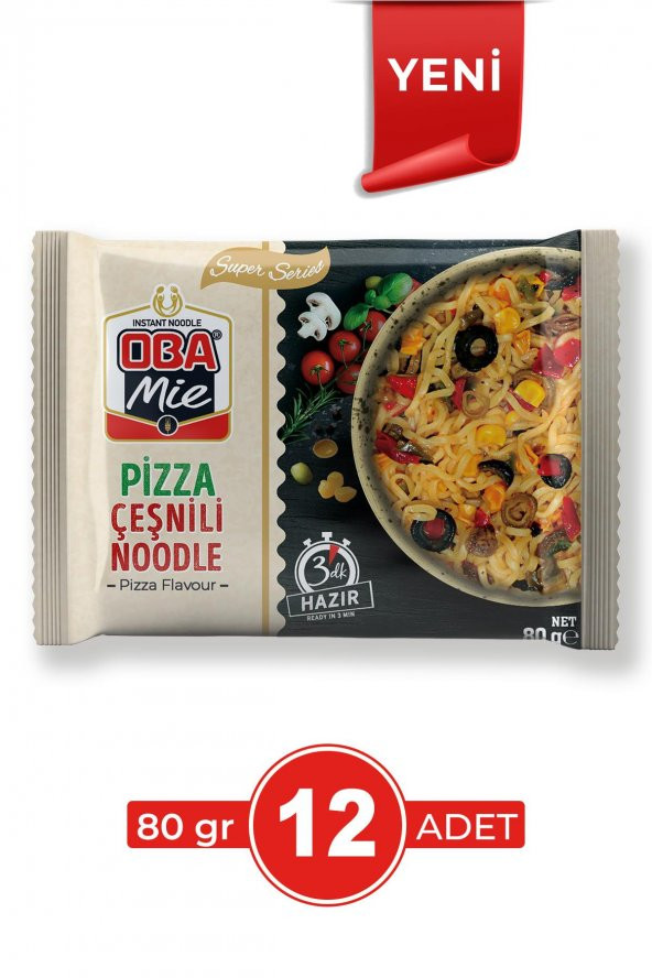 Oba Mie Pizza Çeşnili Süper Seri Noodle 12li Paket