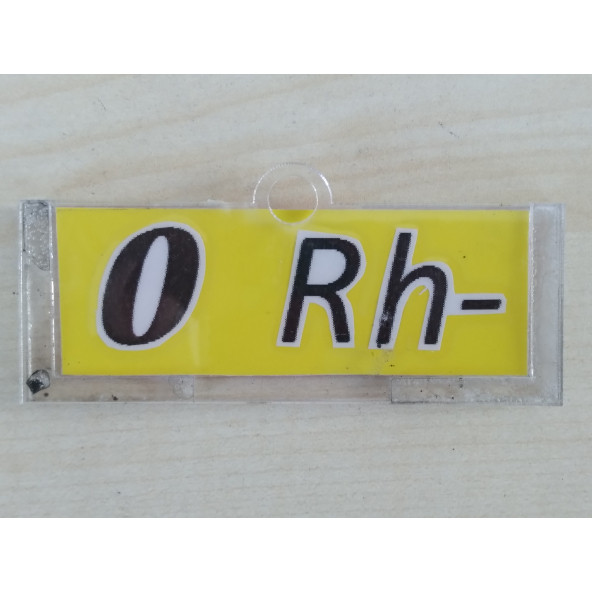 KAN GRUBU ETİKETİ 0 RH NEGATİF (0 RH -) ŞEFFAF KUTULU (SARI) KAN GRUBU KARTI