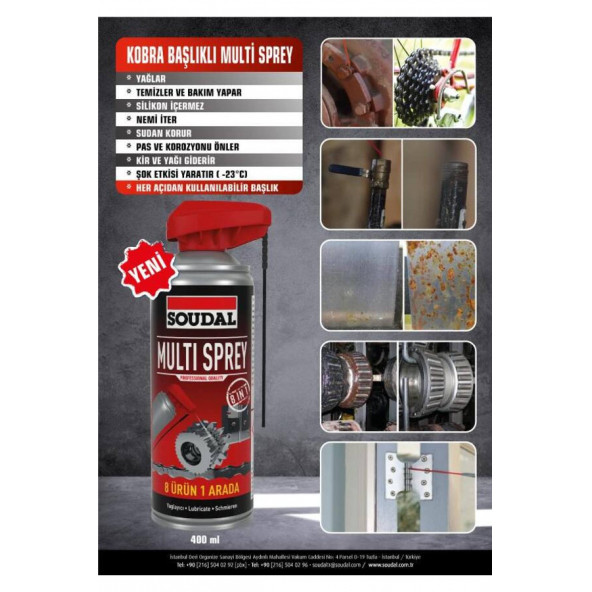 SOUDAL ÇOK AMAÇLI 8 İN 1 MULTİ SPREY ( YAĞLAYICI - PAS ÇÖZÜCÜ ) 400 ML - 3