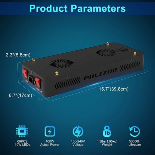 Phlizon 600W Samsung LED Full Spektrum Bitki Işığı - 2