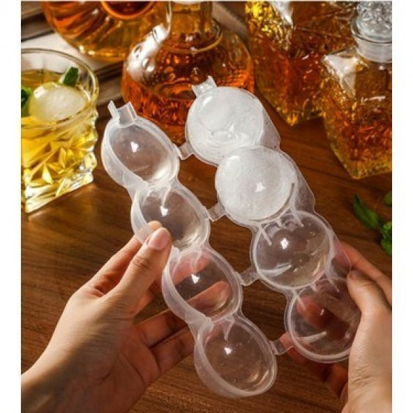 4lü Küre Buz Topu Kalıbı - Yuvarlak Içecek Buz Topu Dondurucu Buzluk Saklama Ve Sunum Kabı - 2