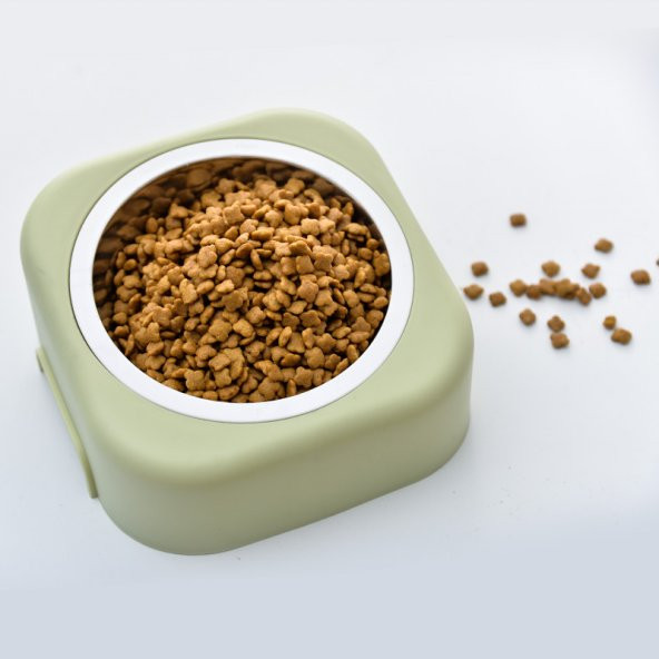 Mikopet Eğimli Çelik Kedi Köpek Mama Kabı -Yeşil - 2