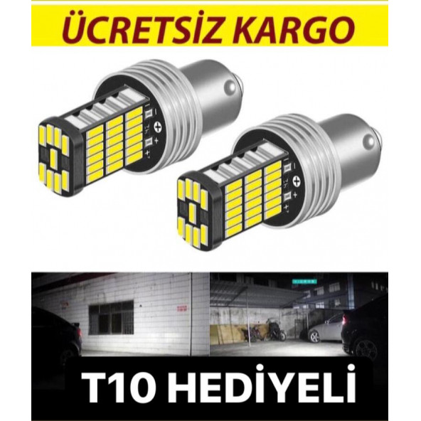 Ba15S 1156 P21W 45 Led BEYAZ Geri Vites Sinyal Stop Ampulü 2 Adet 1 Takım