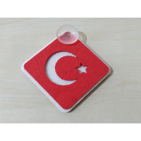 KEÇE AY YILDIZ SÜS VANTUZLU, AY YILDIZ ASKI SÜSÜ (TÜRK BAYRAĞI) AY YILDIZ KEÇE CAM SÜSÜ ürün görseli