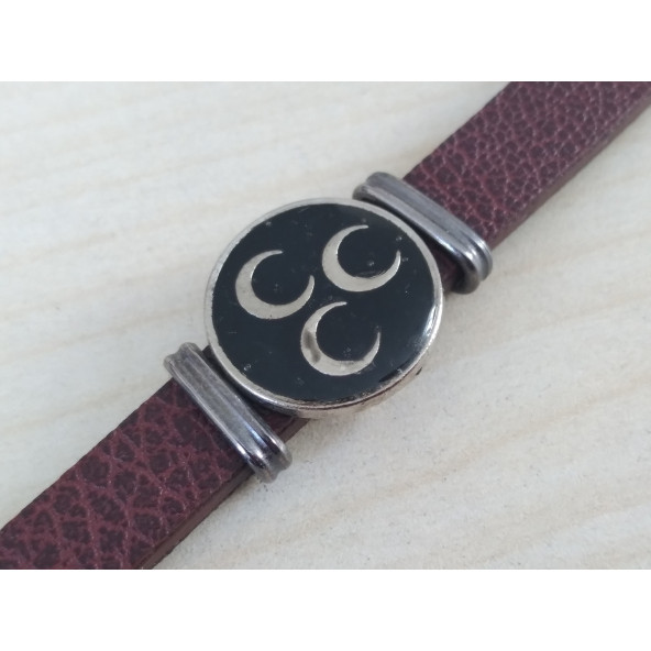 DERİ BİLEKLİK ÜÇ HİLAL (ERKEK, BAYAN) KAHVERENGİ DERİ, METAL ARMALI - 2