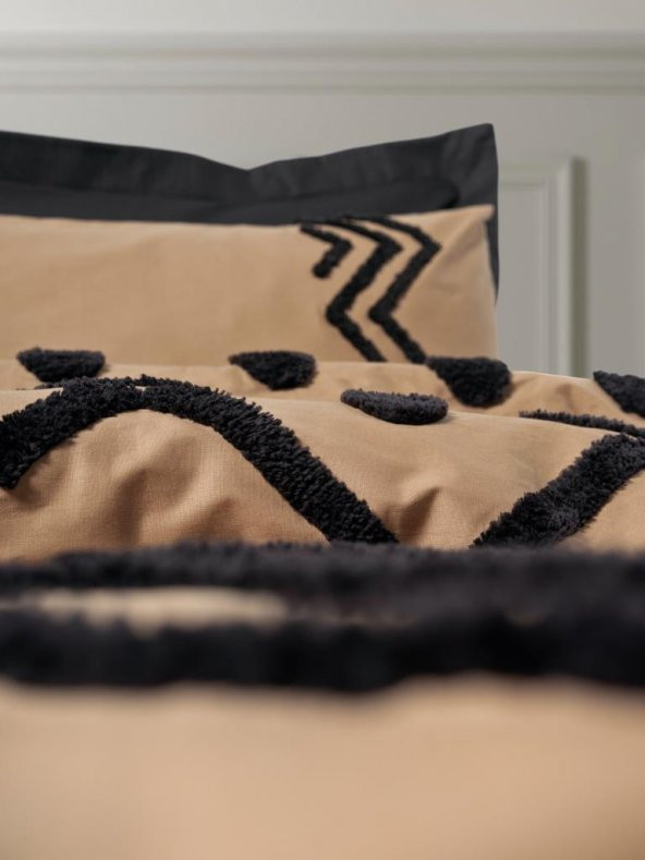 Cotton Box Puff Nakışlı Ranforce Çift Kişilik Nevresim Takımı Elio Bakır Siyah - 3