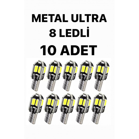 T10 Led 10 ADET Metal Ultra W5W 8 Ledli Beyaz Park Tavan Plaka Ampulü