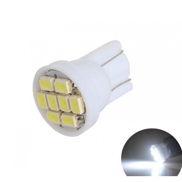 T10 Led 10 ADET Dipsiz W5W 8 Ledli Beyaz Park Tavan Plaka Ampulü - 4