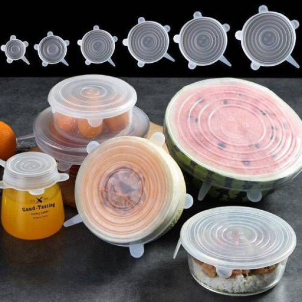 6lı Silikon Streç Kapak Tabak Bardak Gıda Bonesi Tazeliği Korur Saklama Kabı Kapağı ŞEFFAF - 3