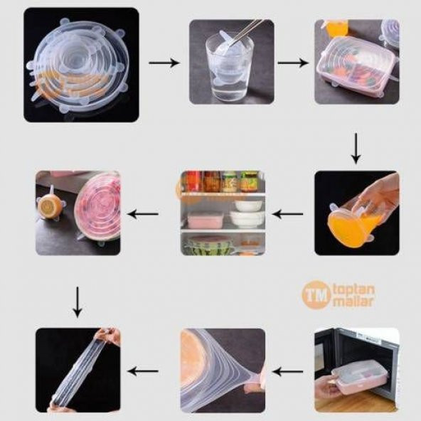6lı Silikon Streç Kapak Tabak Bardak Gıda Bonesi Tazeliği Korur Saklama Kabı Kapağı ŞEFFAF - 4