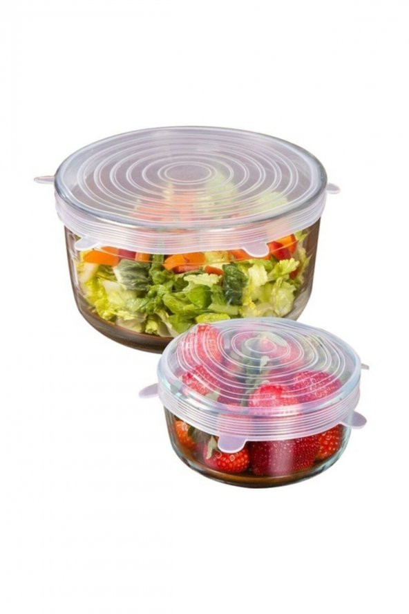 6lı Silikon Streç Kapak Tabak Bardak Gıda Bonesi Tazeliği Korur Saklama Kabı Kapağı ŞEFFAF - 6