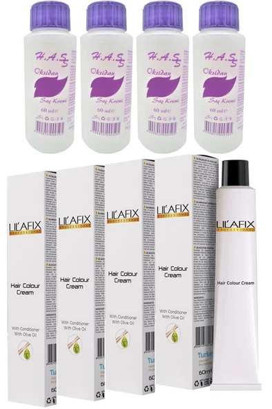 H.A.SS Oksidan 60 Ml. + Lilafix Saç Boyası 60 Ml. (4'er Adet) - 12