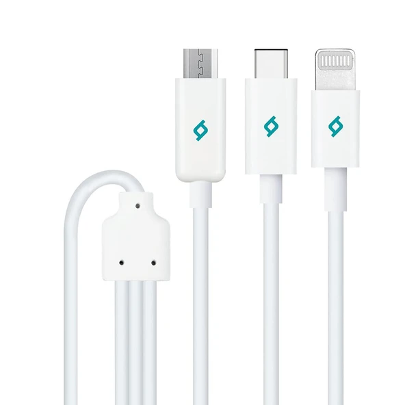 Ttec Trio Şarj Kablosu Type-C,Lightning,Micro USB  120cm Beyaz - 2DK7521 - 2