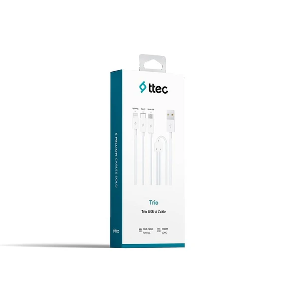 Ttec Trio Şarj Kablosu Type-C,Lightning,Micro USB  120cm Beyaz - 2DK7521 - 3