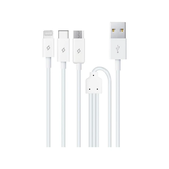 Ttec Trio Şarj Kablosu Type-C,Lightning,Micro USB  120cm Beyaz - 2DK7521