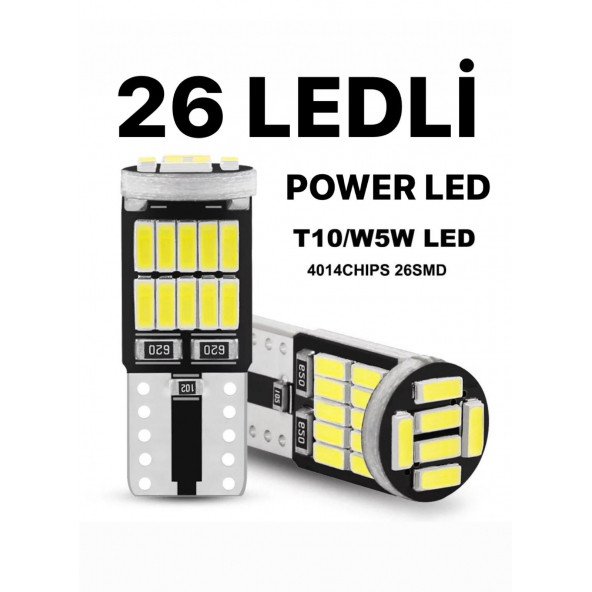 T10 Led 26 Ledli BEYAZ W5W Metal Ultra Power Park Plaka Tavan Ampulü 10 Adet - 2