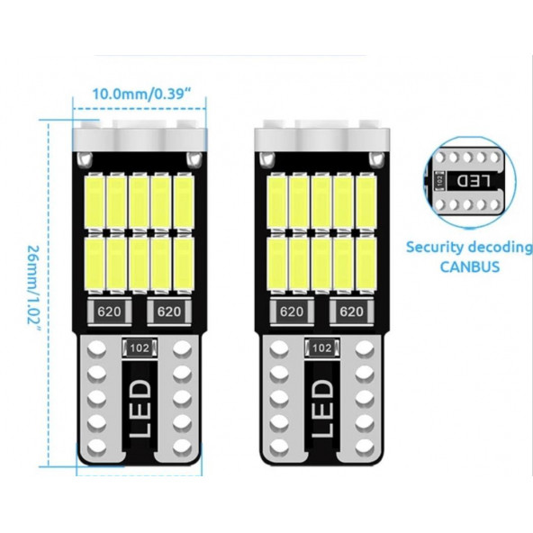 T10 Led 26 Ledli BEYAZ W5W Metal Ultra Power Park Plaka Tavan Ampulü 10 Adet - 5