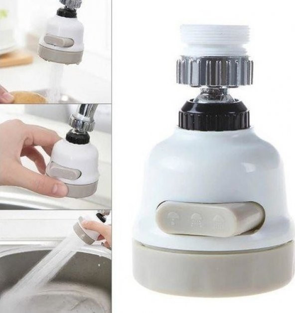 Oynar Başlıklı Musluk Başlığı 3 Fonksiyonlu Tasarruflu Musluk Ucu Beyaz - 3