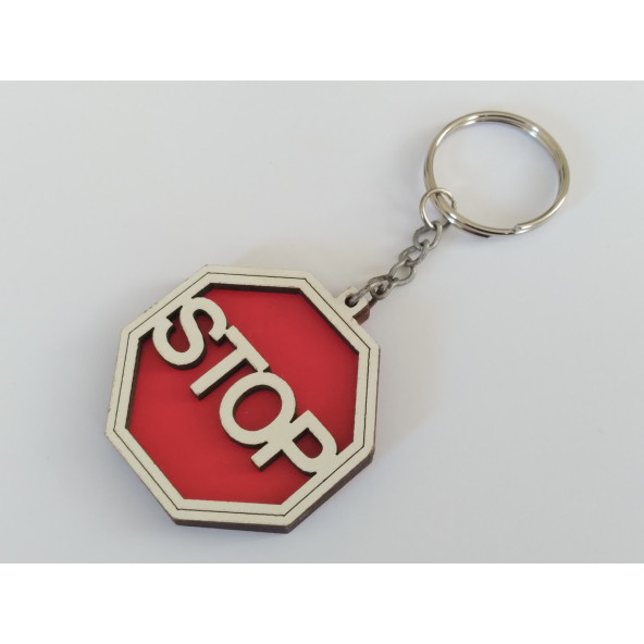 AHŞAP ANAHTARLIK DUR LEVHASI KIRMIZI, DUR Maskot, DUR ANAHTARLIK, OTO ANAHTARLIĞI