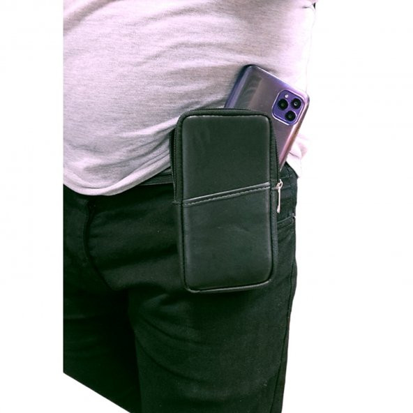 Hakiki Deri Kemere Takılan Telefon Kılıfı Kemer Cüzdan Ve Çanta SİYAH - 3