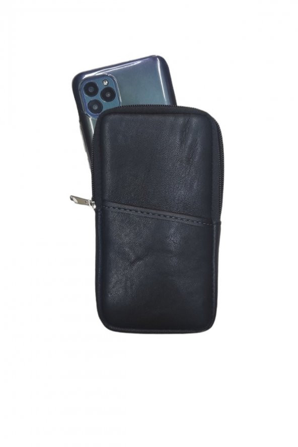 Hakiki Deri Kemere Takılan Telefon Kılıfı Kemer Cüzdan Ve Çanta SİYAH - 4