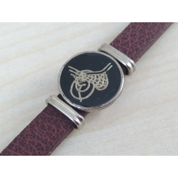 DERİ BİLEKLİK OSMANLI TUĞRASI (ERKEK, BAYAN) KAHVERENGİ DERİ, METAL ARMALI - 2