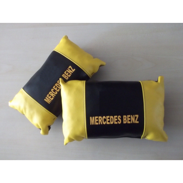 MERCEDES BOYUN YASTIĞI SARI-SİYAH 1.KALİTE DERİ - MERCEDES YASTIK TAKIMI (BAŞLIK YASTIĞI) seyahat yastığı